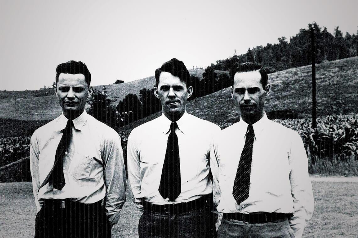 The Shipley brothers, Joe, R.G., and Jim, on the family farm in the 1930s